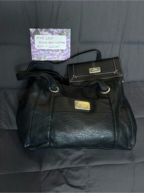 Nine West Black Faux Leather Tote with Matching Wallet